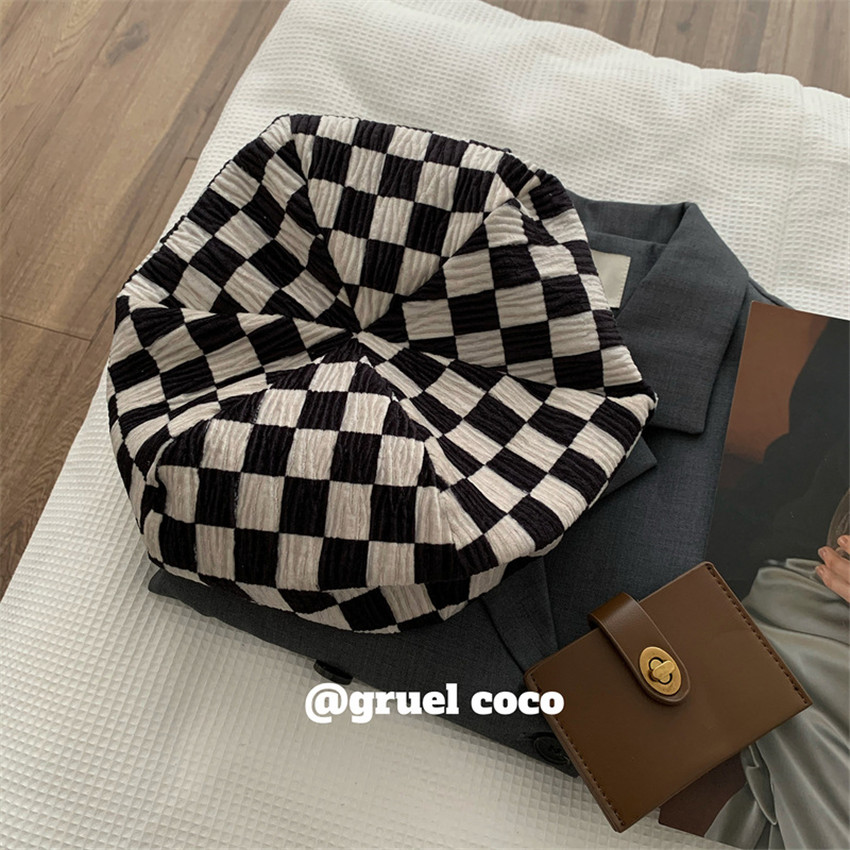Boina Elegante Mujer Boina Para Mujer Vintage A Cuadros - Gorro De Lana De Ala Plana, Estilo Artista, Abrigado Para Otoño E Invierno Boina Mujer Vintage Cuadros