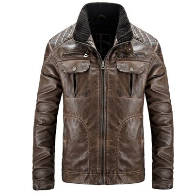 Efterår vinter læderjakke mænd vintage moto&biker læderfrakke mænd varm vindjakke pu jaqueta de couro overtøj mænd s-xxxl: Brun / Xxxl