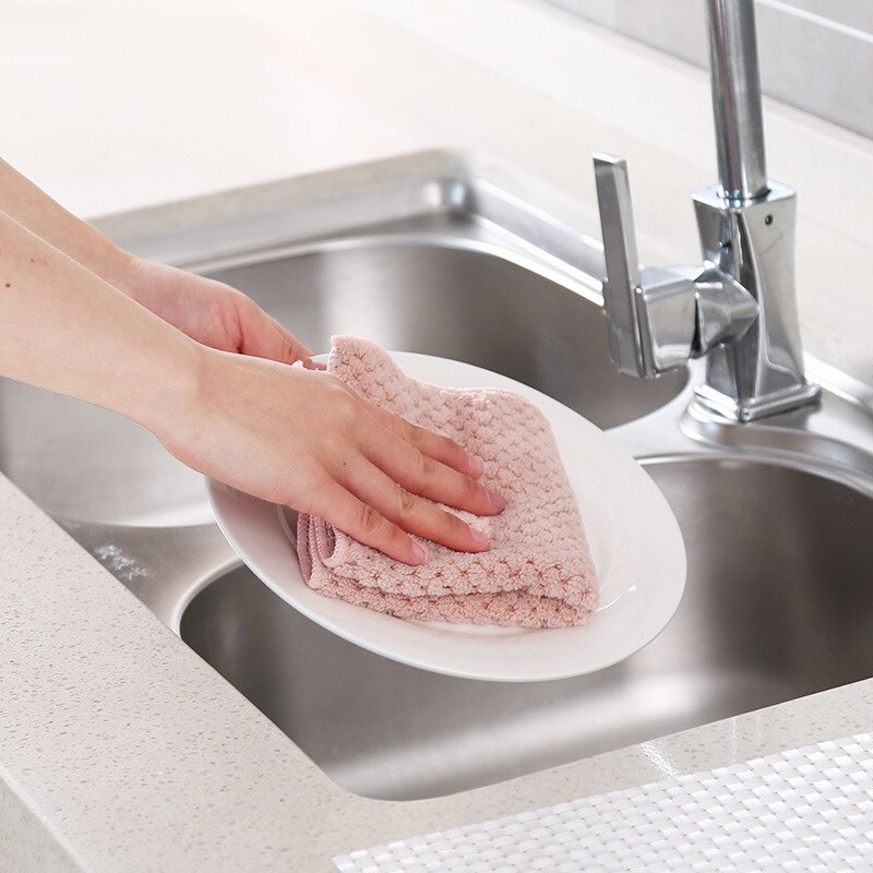 Anti-grease Rags Coral Fleece Clean Cloth Sink Wipe Washable Double Non Stick Oil Dish Cloth Water Absorbent Kitchen Hand Towel