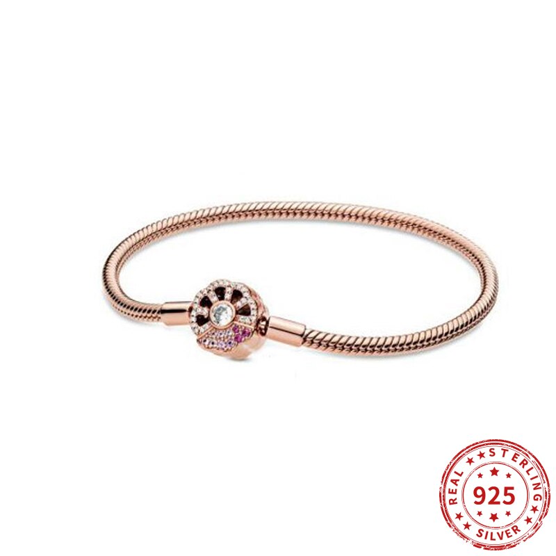 Pandola-Cadena de Plata de Ley 925 auténtica para mujer, brazalete de cadena de serpiente con forma de corazón O corona de oro rosa, joyería