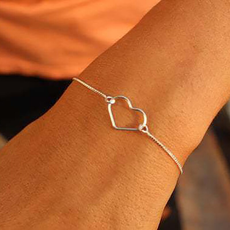 Minimalist Korean Trend Simple Metal Thin Chain Heart Bracelet For Women Girls Birthday Party Jewelry 2B068: 2B107 silver