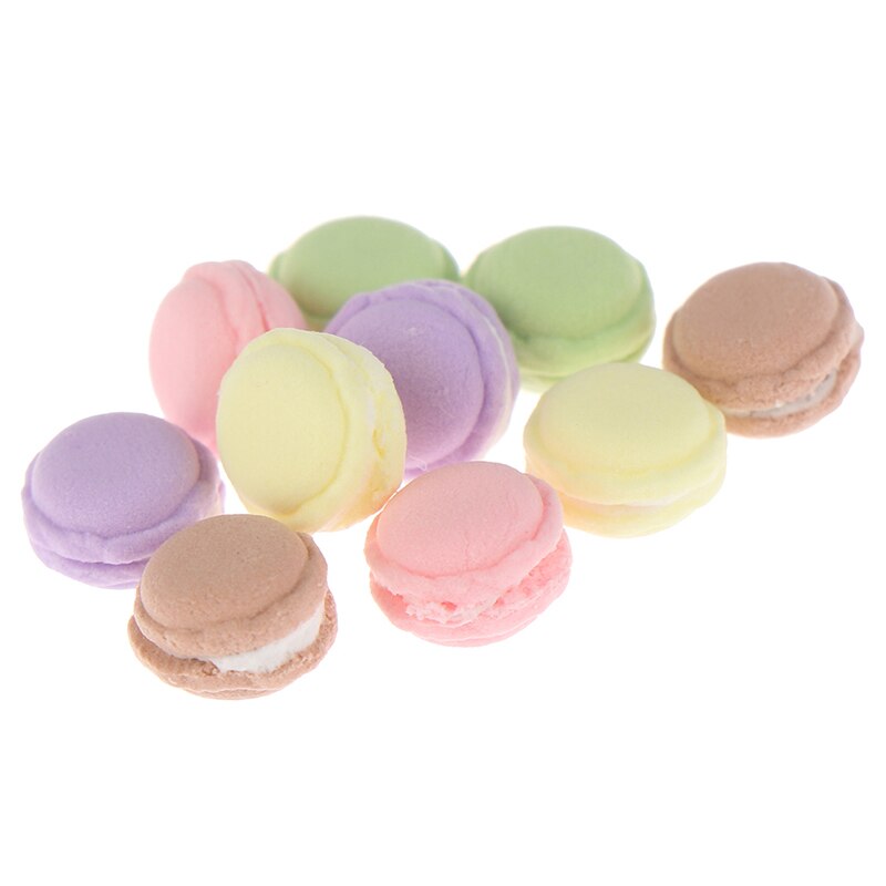 10Pcs 1/12 Dollhouse Miniature Kitchen Food Dessert Tea Time Snack French Macaroon Toys