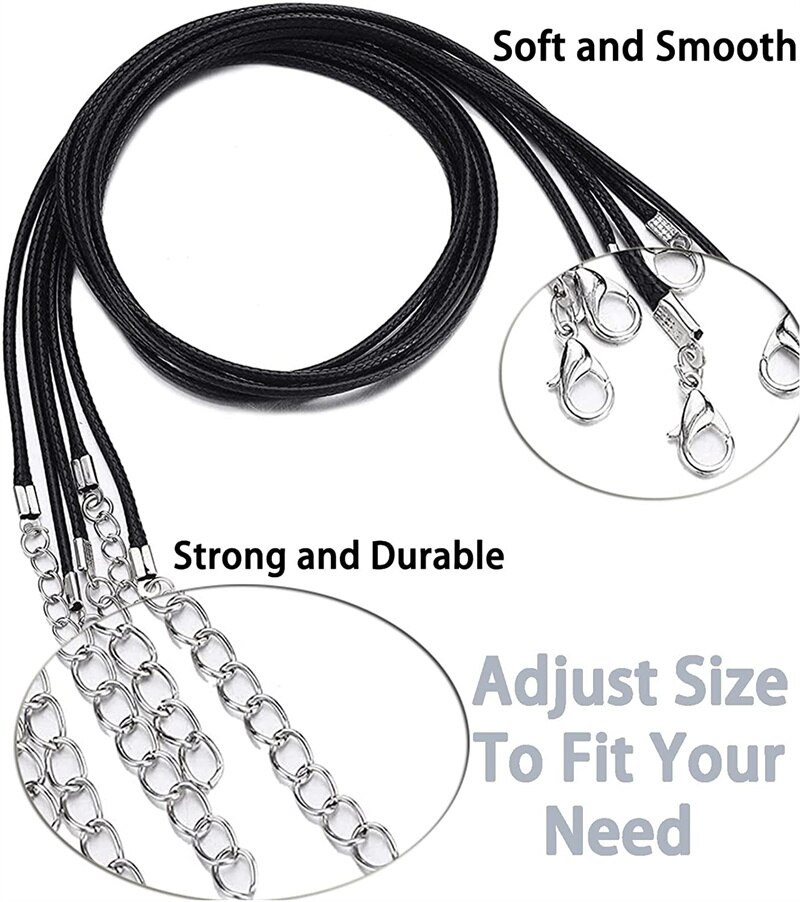 10/20/50 Uds. Colgante de collar de cordón de cadena de cuerda de hilo encerado de cuero colorido para manualidades de joyería de cuerda con cierre de langosta hecho a mano