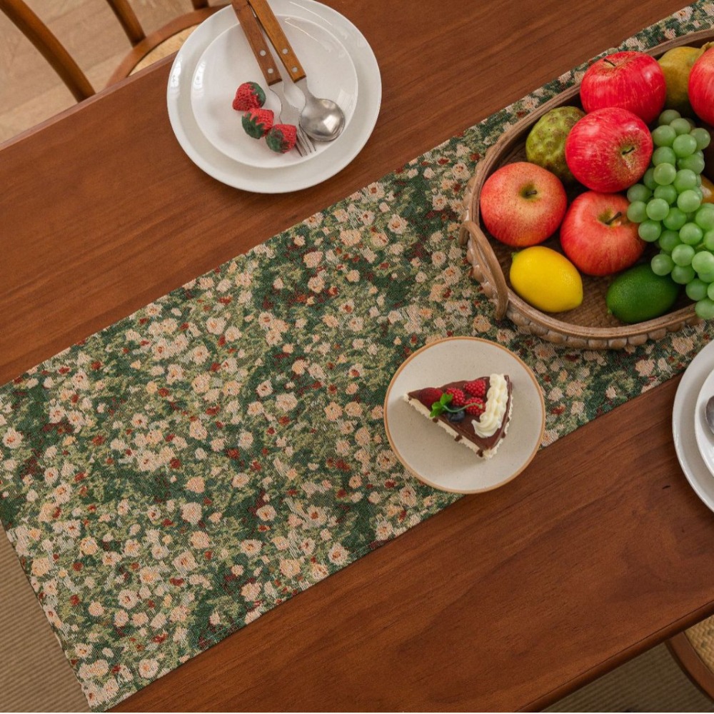 Heminredning vintage jacquard bordslöpare blommönster med tofsduk förtjockad bordsduk middagsfest