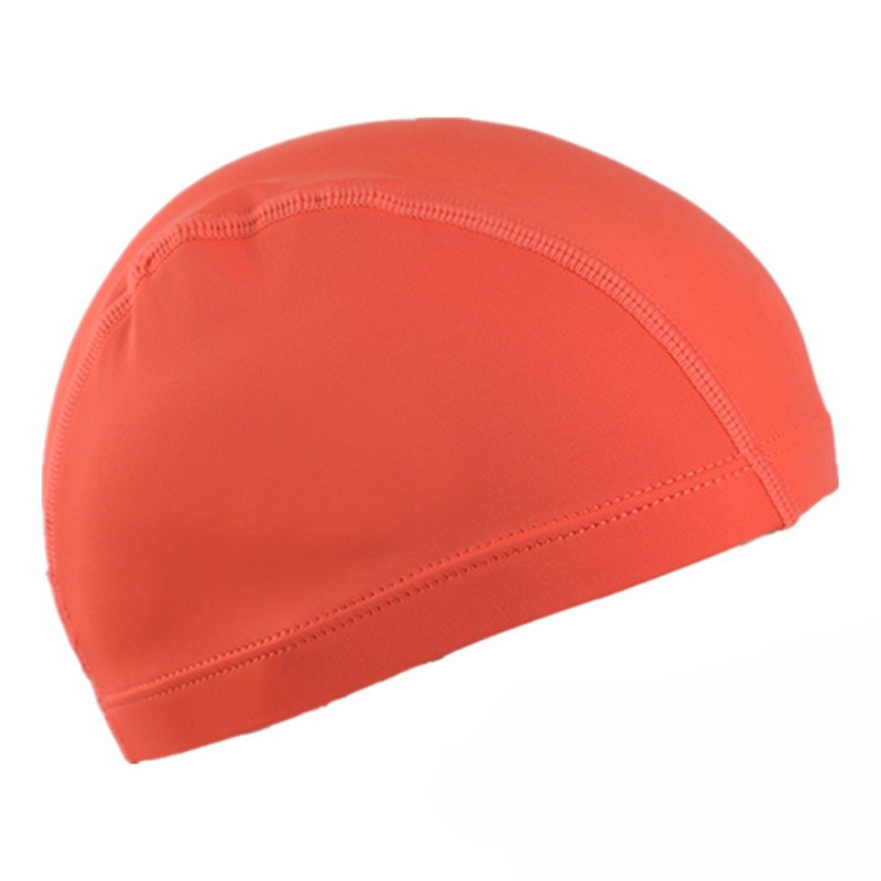 Elastisk vandtæt pu svømning hat kasketter langt hår sommer vandsport svømning cap fri størrelse til mænd og kvinder voksne: Orange