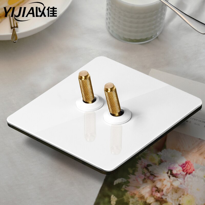 Interrupteur mural en laiton, bouton à bascule en métal vintage 220v 1/2/3/4 gangs .2 voies 10a interrupteurs pour salon levier en laiton panneau blanc