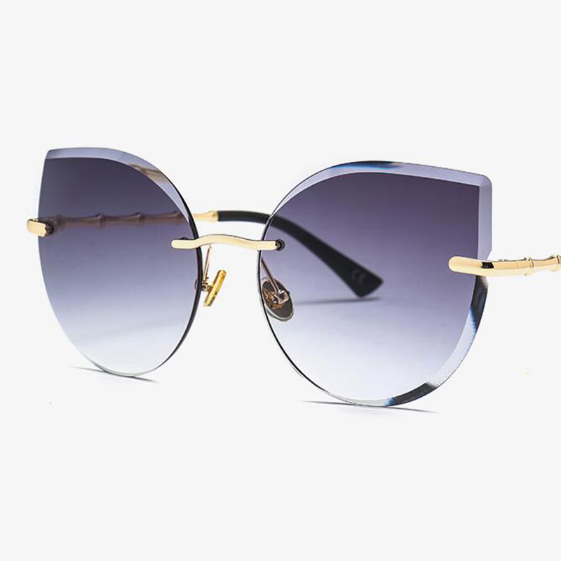Gafas de sol de gran tamaño sin marco para mujer gafas de sol tipo ojo de gato aleación patas de cristal lentes de lujo de grandes sombras