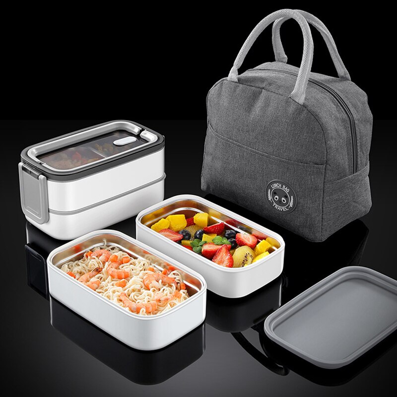 2 Layer Rvs Lunch Box Voor Kinderen Student Camping Draagbare Lekvrije Voedsel Container Outdoor Isolatie Bento Box wit