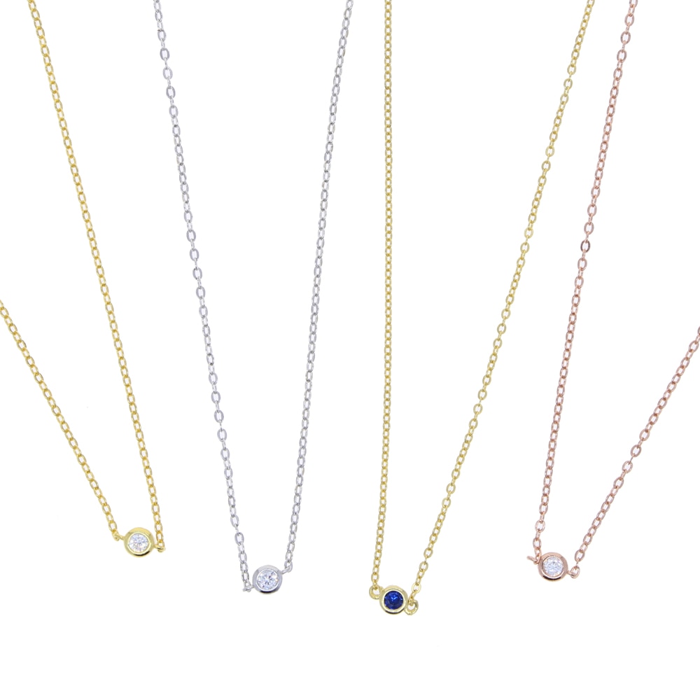 minimal delicate 925 sterling silver single 3MM bezel cz cubic zirconia thin silver chain choker necklace for women jewelry