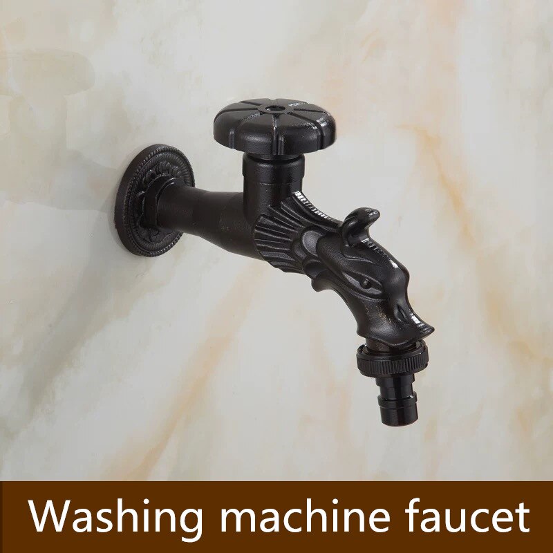 Bathroom Faucet Brass Antique Dragon Type Carved Pattern Wall Mount Single Cold Retro Taps Washing Machine Mop Toilet Tap