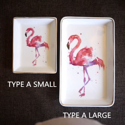 Vajilla de cerámica Rectangular, plato de flamenco para cena, pastel, bandeja de joyería, colección de escritorio, platos, decoraciones para el hogar: 1pc type A large