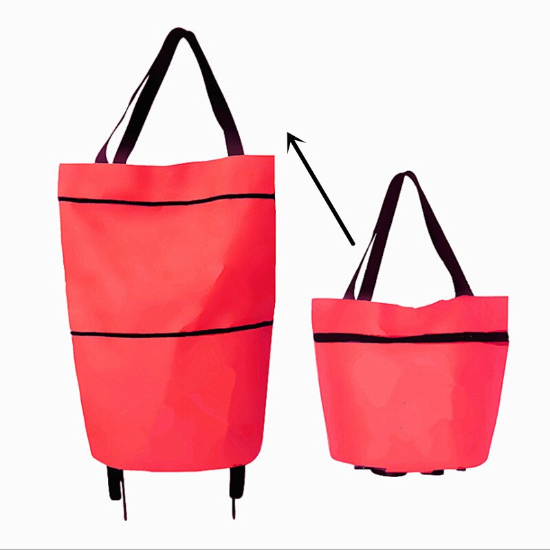 1PC Shopping Bags Folding Grocery Storage Handbag Large Capacity With wheels Reusable Folding Grocery Nylon Handbag: 1