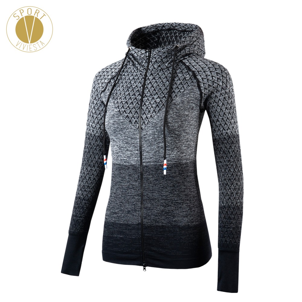 Gradiënt Zip Up Sport Jas vrouwen Dames Winter Yoga Running Actieve Outdoor Slim Fit Skimming Cut Elastische Soft Zip -Up Hoodie