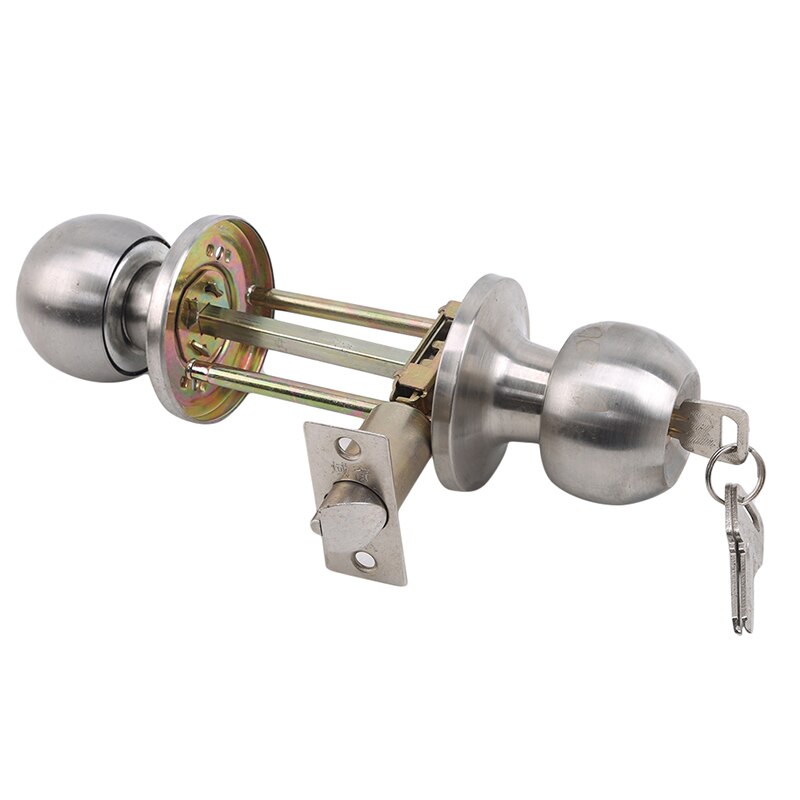 Stainless Round Door Knobs Rotation Lock Knobset Handle Stainless Steel Door Knob With Key for Bedrooms Living Rooms Bathrooms