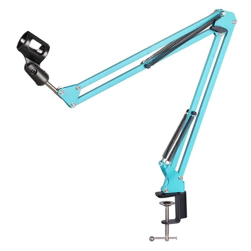 Extendable Recording Microphone Holder with Mic Clip Table Mounting Clamp: Blue