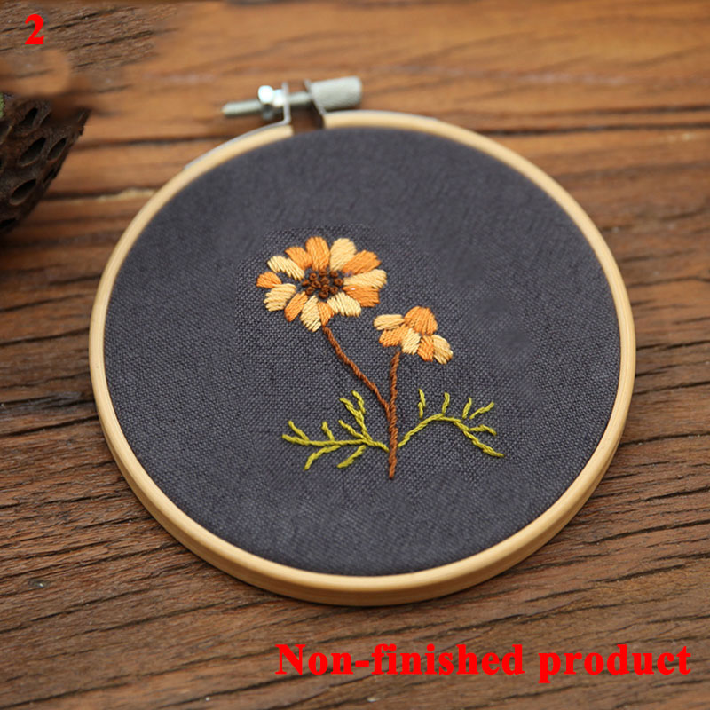 Nybegynner gjør-det-selv stemplet broderi startsett fargerike blomster planter mønster broderi stoff tråder verktøysett dekor kunstverk