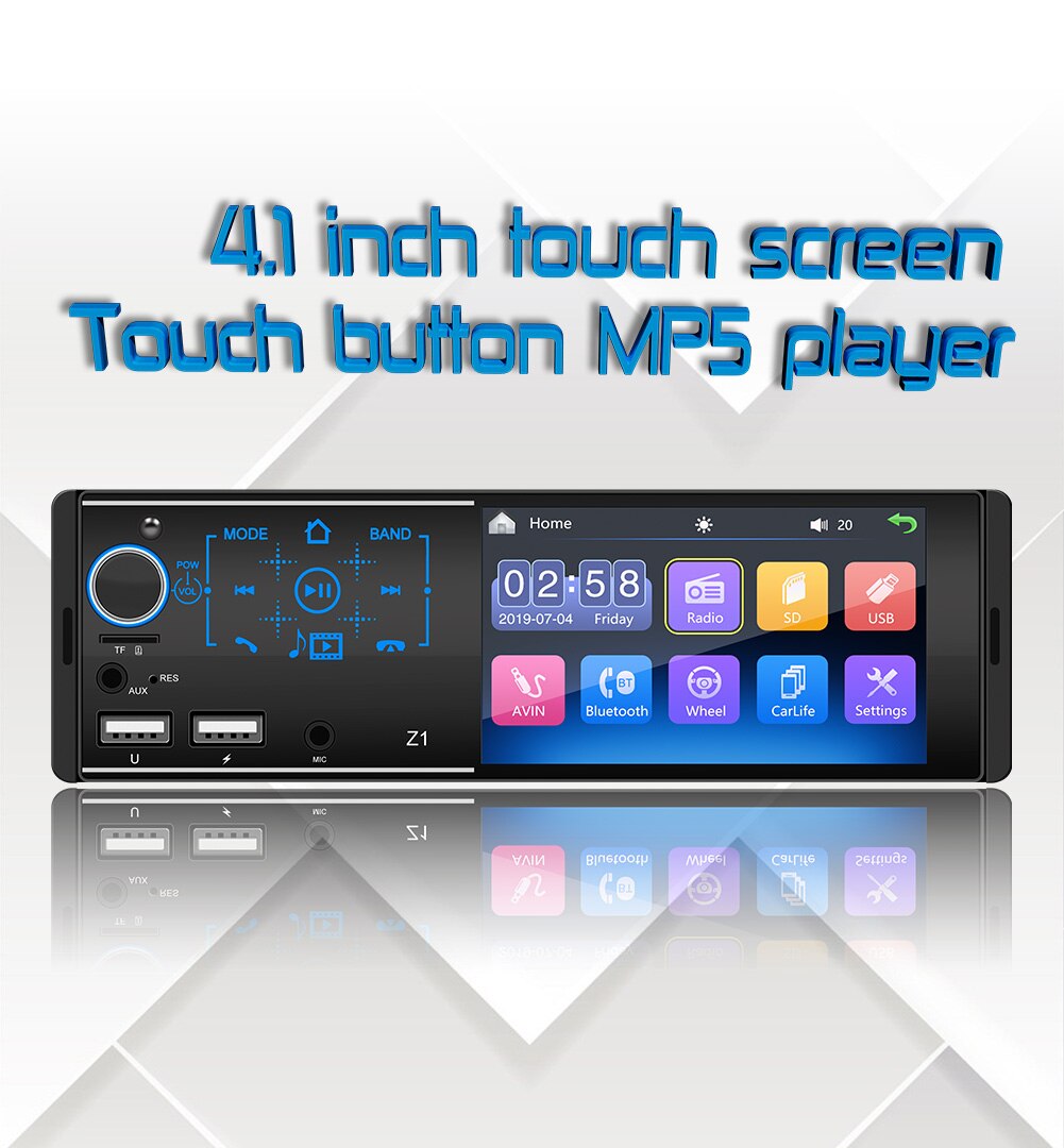 1 din Car Radio 4.1" Inch Touch Screen Car Stereo Multimedia MP5 Player Bluetooth RDS Dual USB Support Micphone Autoradio