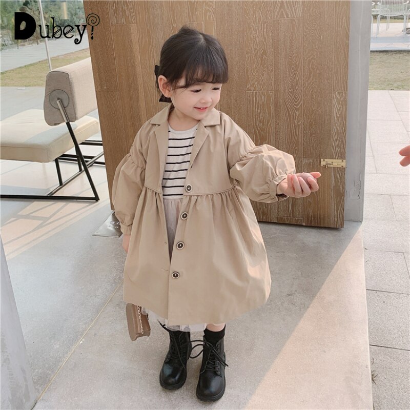 Trenchcoat voor kinderen, meisjesjas voor peuters, koreaanse lange jas met pofmouwen, herfstkleding voor meisjes, kleding voor kleine meisjes