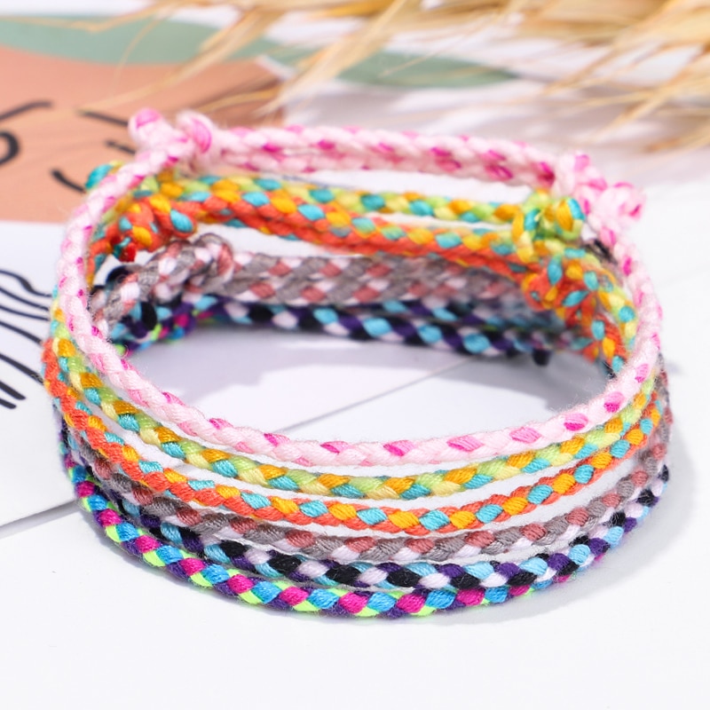 Pulseira prateada da sorte tibetana feminina, bracelete de corda com nó na cor boho