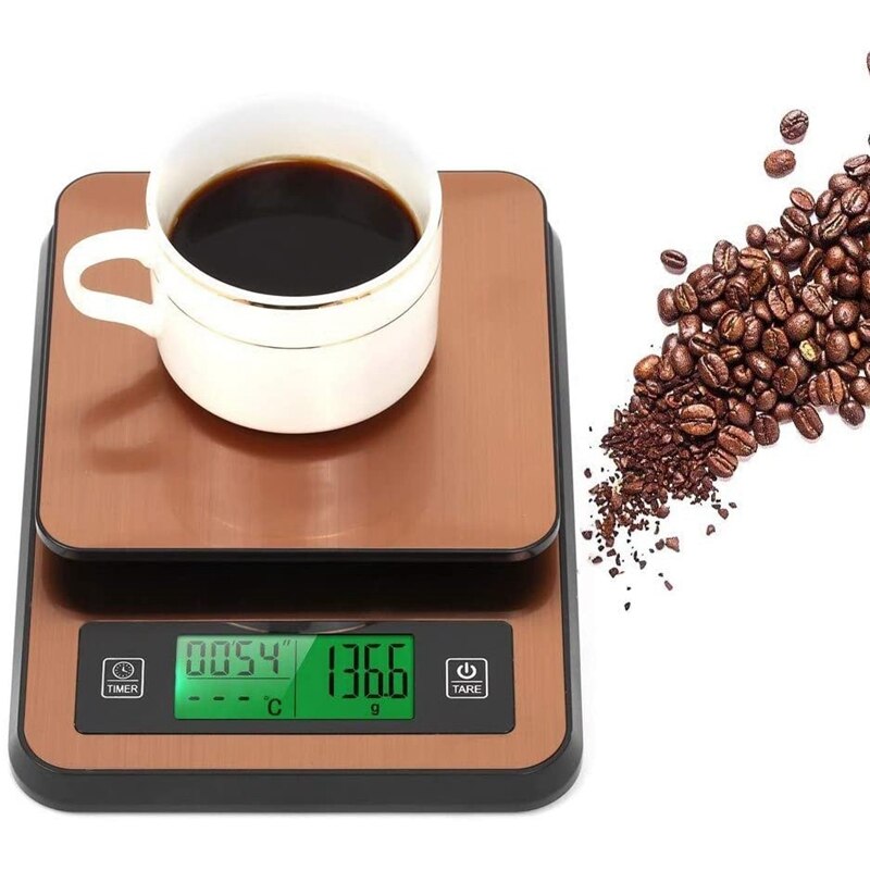 Digitale Koffie Schaal Met Timer Temperatuur Sonde Naald Lcd-scherm, multifunctionele Keuken Voedsel Schaal 3000G/1G Goud