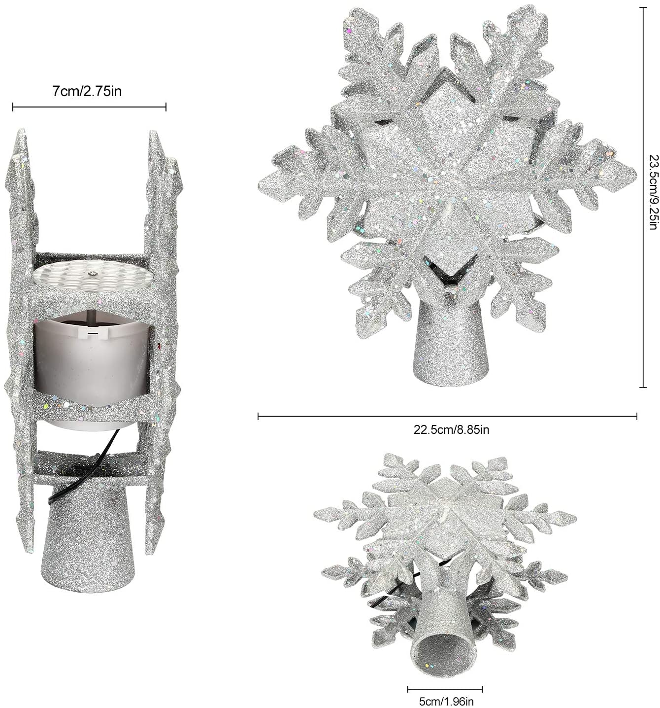 Gwiazda na szczyt choinki bożonarodzeniowej gwiazda oświetlona 3D brokatowe srebrne choinki śnieżynka lampa projekcyjna oświetlenie robić dekoracji