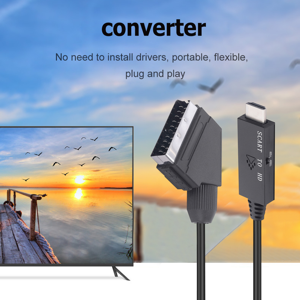 HD 1080P Scart naar HDMI-compatibele converteradapter Scart mannelijk naar HDMI vrouwelijk audio-video-adapter met USB-kabel voor HDTV/DVD/PC