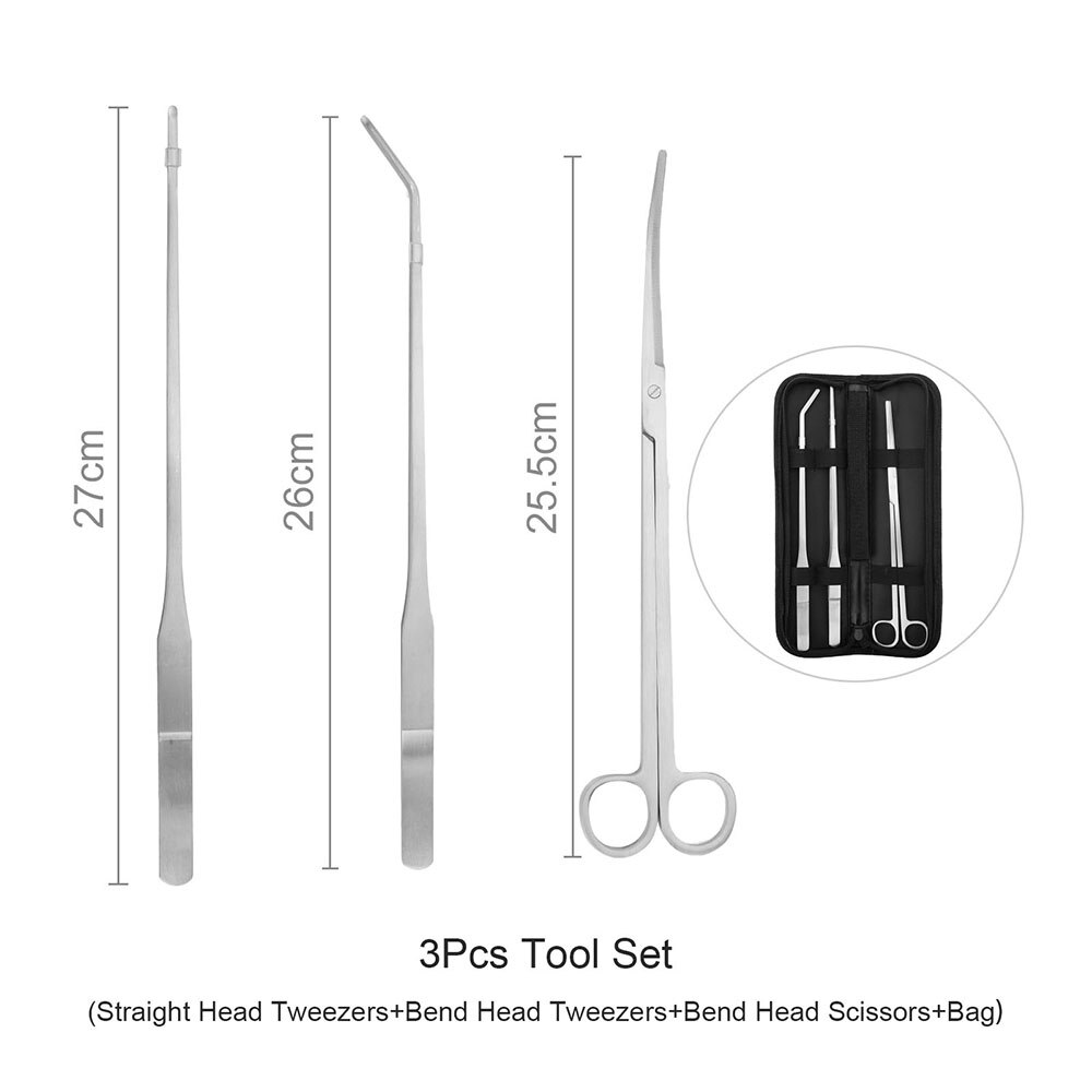 Aquarium Live Plant Fish Tank Tools Set Scissors Tweezers Gravel Leveler Stainless Steel Tools For Live Plants Grass Kit: 3Pcs Tool Set