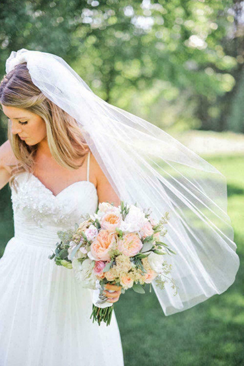 Nueva longitud de la punta de los dedos una capa de los velos de novia marfil corte borde neto con peine