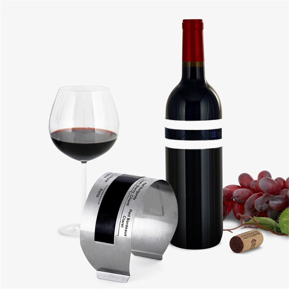 LCD Display Stainless Steel Bottle Wine Thermometer LCD Display Serving Checker Bracelet Thermometer Bar Kitchen Tools