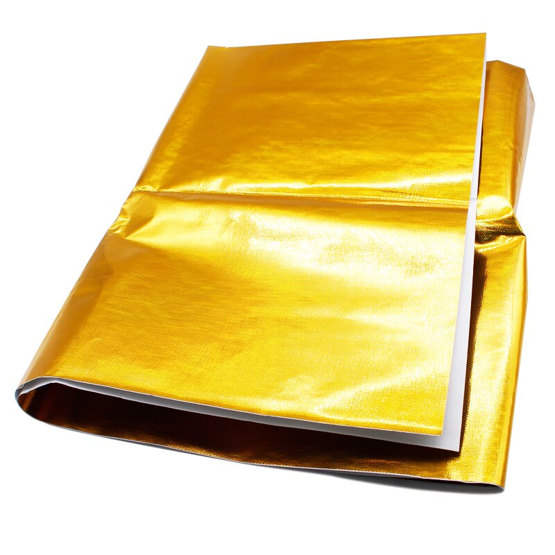 Deft 100 x 100cm självhäftande reflekterande guld hög temperatur avgas värmesköld wrap tejp isolering klistermärken bil styling