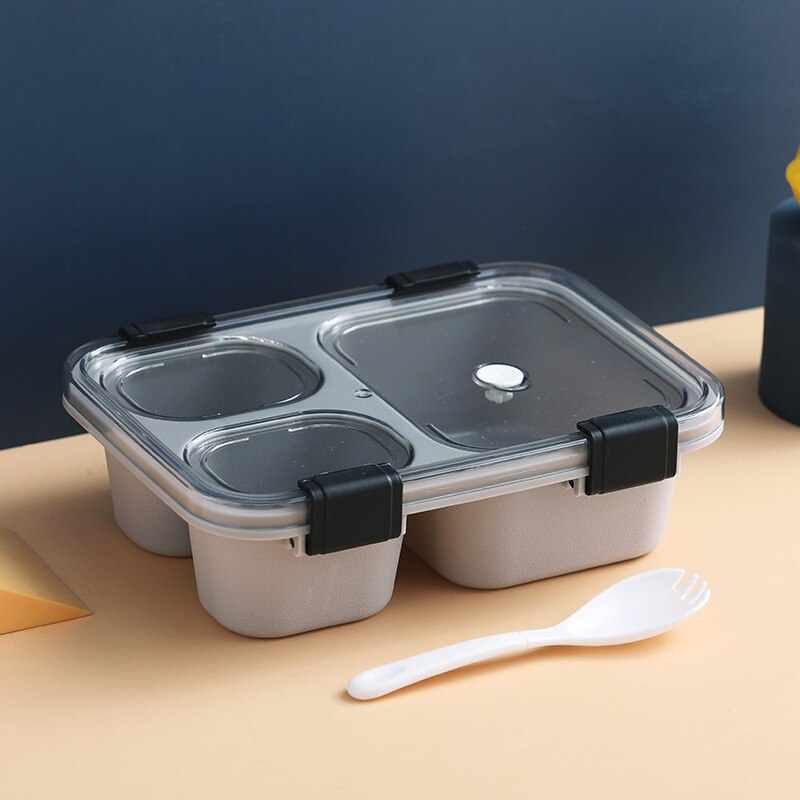 1 Pc Portable Lunch Box Bento Boxes Microwave Dinnerware For Kids Adults Food Food Storage Container Foodbox Kitchen Cocina: 3 grid gray