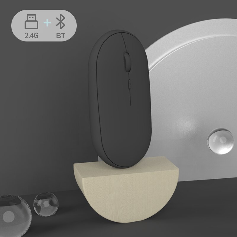 Ultra Slim Mini Bluetooth Mouse Wireless 1600 DPI Gaming Mouse For Macbook Pro Candy Color Rechargeable Computer Silent Mouse: 2.4G with BT Black