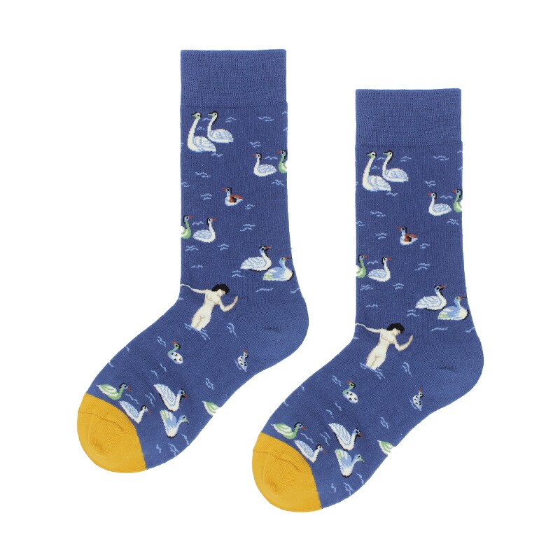 cotton happy socks women swan peace pigeon bird animal socks man colorful picasso art socks primitive tribe crazy men sock funny: swan socks