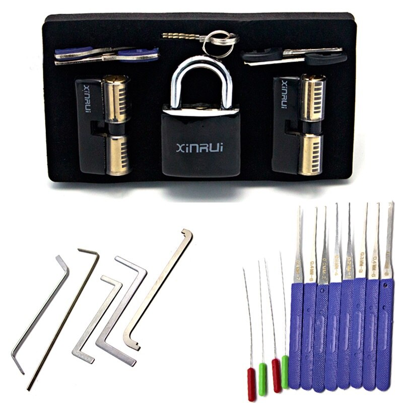 Practice Pick Lock Tool Set Combination,Broken Key Extractor Tool With Transparent Lock with Cover,Locksmith Tension Wrench TooL: Set1