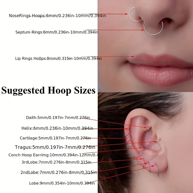 5/10Pcs 16G Nose Ring Hoop Stainless Steel Hinged Nose Rings Septum Clicker Tragus Helix Cartilage Daith Rook Earring Piercing