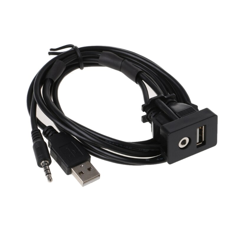 1M Car Dash Flush Mount USB Port Auto Boat 3.5mm AUX USB Extension Cable Adapter