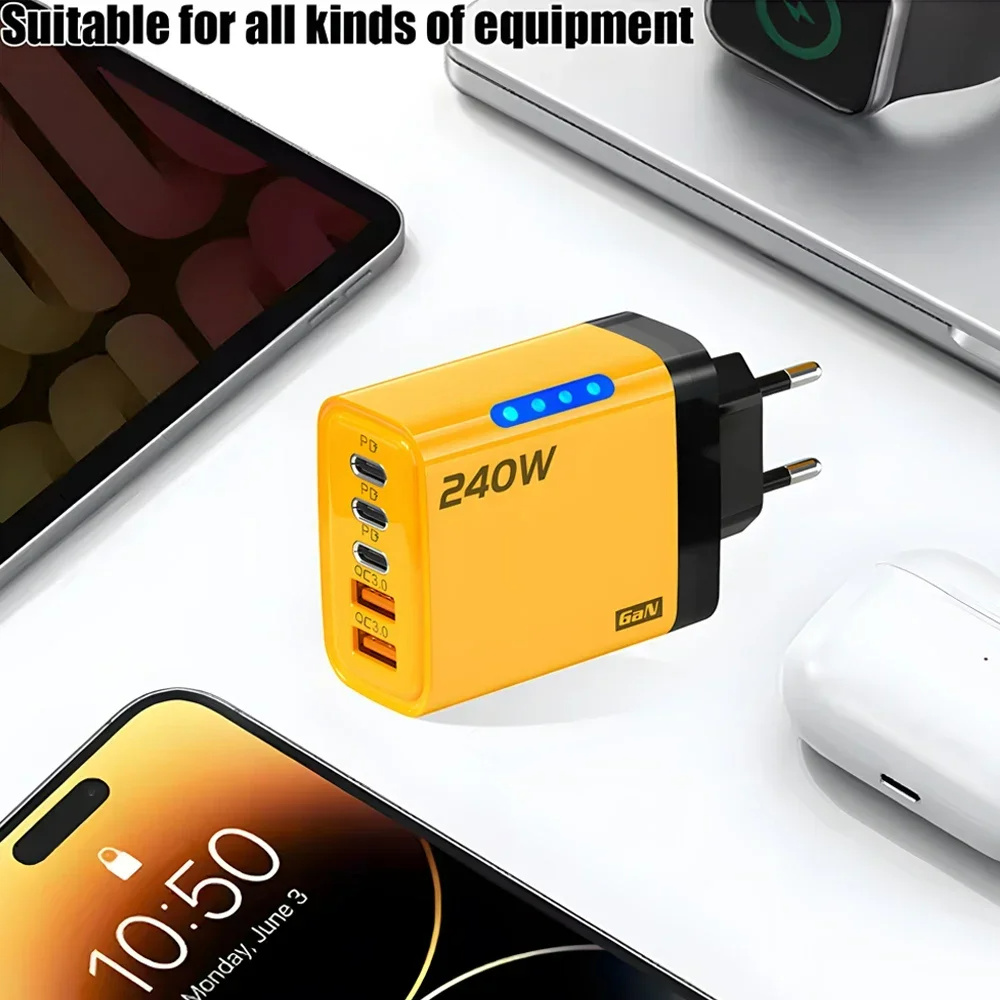 240w pd-oplader usb-c pd-oplader snellader 3.0 gan usb-oplader 5 in 1 snellader voor telefoons voedingsadapter type-c kabel