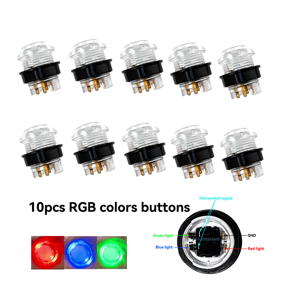 5 pces/10 pces jogo de arcade goldleaf rgb iluminado 3.3v led botão 28mm 30mm botões redondos para mame virtual flipball máquina: Vermelho