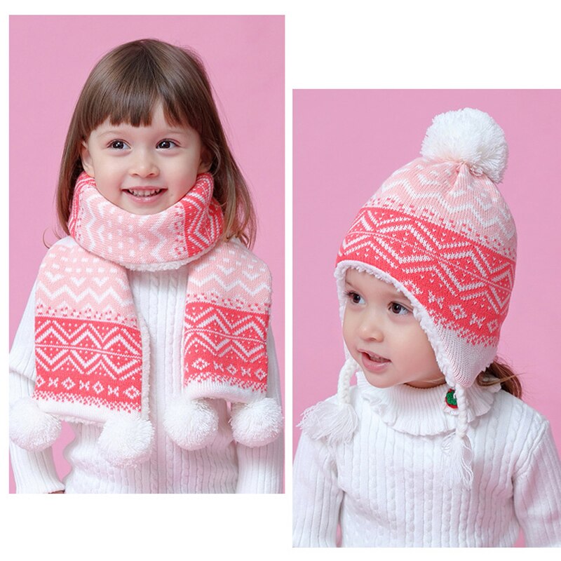 Niña sombrero bufanda Set invierno lana otoño gorro de punto cálido pompón acrílico esquí al aire libre Niño Accesorios para niños