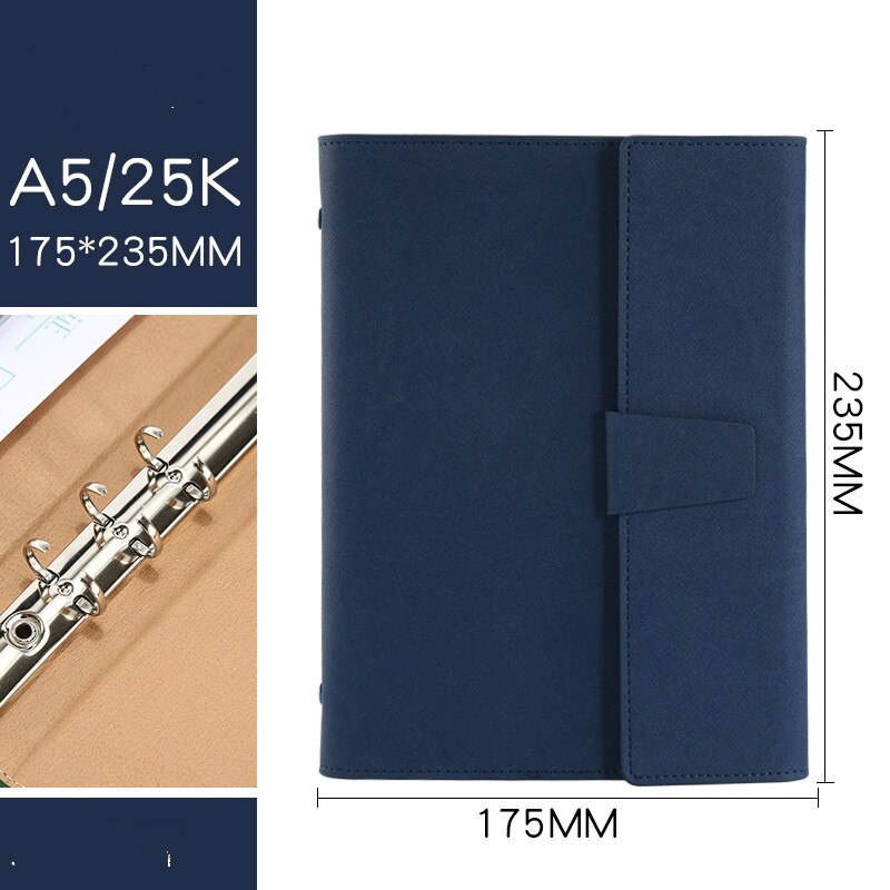 A5 Clipboard Folder Padfolio Business Leather Organizer School Office Organizer 6 Ring Binder Manager Writing Pads Portfolio: Blue