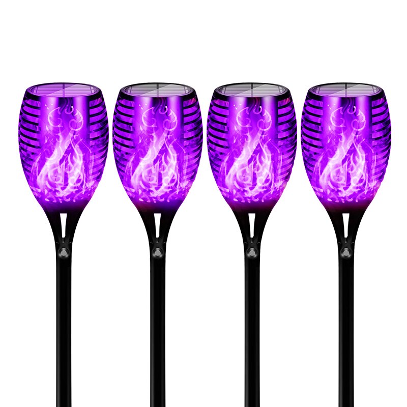 Solar Powered LED Torch Flickering Light 12/33LED Garden Decoration Lawn Lights Waterproof Yellow Blue Purple Lights: Purple-4PACK / 12LEDS