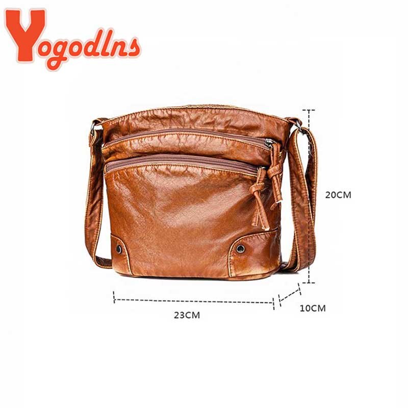 Yogodlns Soft PU Leather Shoulder Bag Women Retro Messenger Bag Double Zipper Female Crossbody Bag Big Capacity Daily Handbag