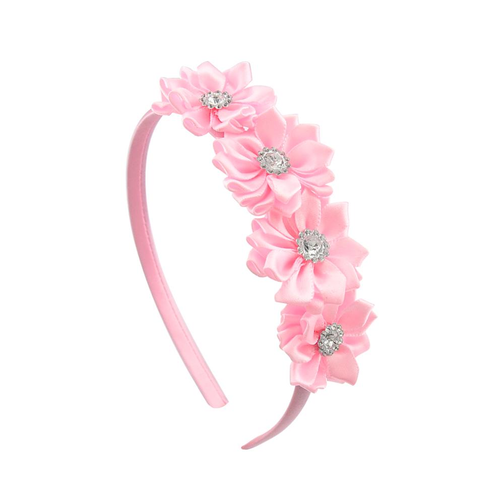1PC Cute Hairband Kids Princess Headwear Boutique Triple Satin Flowers with Zircon Hair Accessories Head Hoop for Girls Headband: WHITE