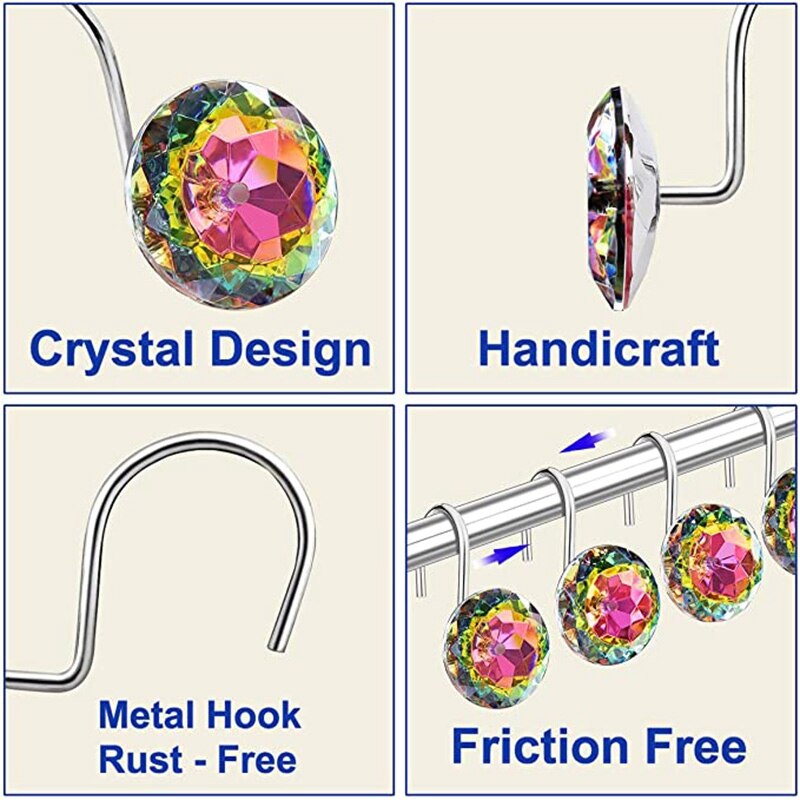 12PCS Shower Curtain Hooks Rings for Bathroom, Decorative Resin Shower Curtain Hooks Rods Curtains and Liner
