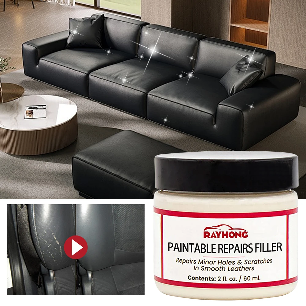 Pasta de relleno de cuero para asiento de coche, pasta de reparación de arañazos, crema de restauración de cuero Natural, relleno de agujeros para quemaduras y grietas, 60ml