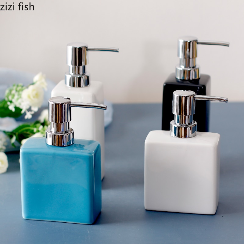 280/320ml Square Ceramic Bottle Liquid Soap Dispensers Shampoo Lotion Shower Gel Pump Bottles for Hand Simple Lotion Bottle