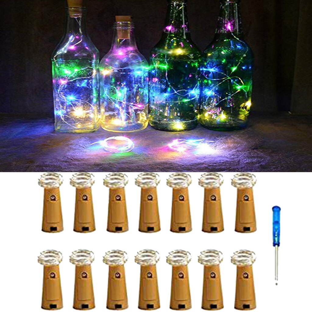 Cadena de luces 14 Uds. En forma de corcho LED luz de noche luz estrellada lámpara de botella de vino para San Valentín boda decoración del hogar #0614: A Multicolor