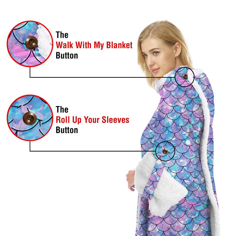 TV Fleece Blanket With Sleeves Mermaid Hooded Pocket Blankets Warm Soft Hoodie Slant Robe Bathrobe Sweatshirt Pullover