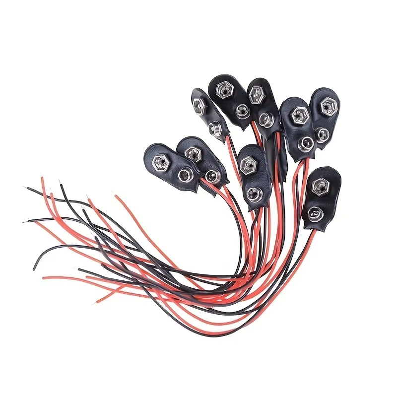 10 Stück 9 V Batterie-Clips, 10 cm, Schwarz, Rot, 2-Draht-Kabel-Verbindung, Anschluss, Schnalle, 9 Volt, Batterie-Clip-Anschluss, Batteriehalter: Default Title