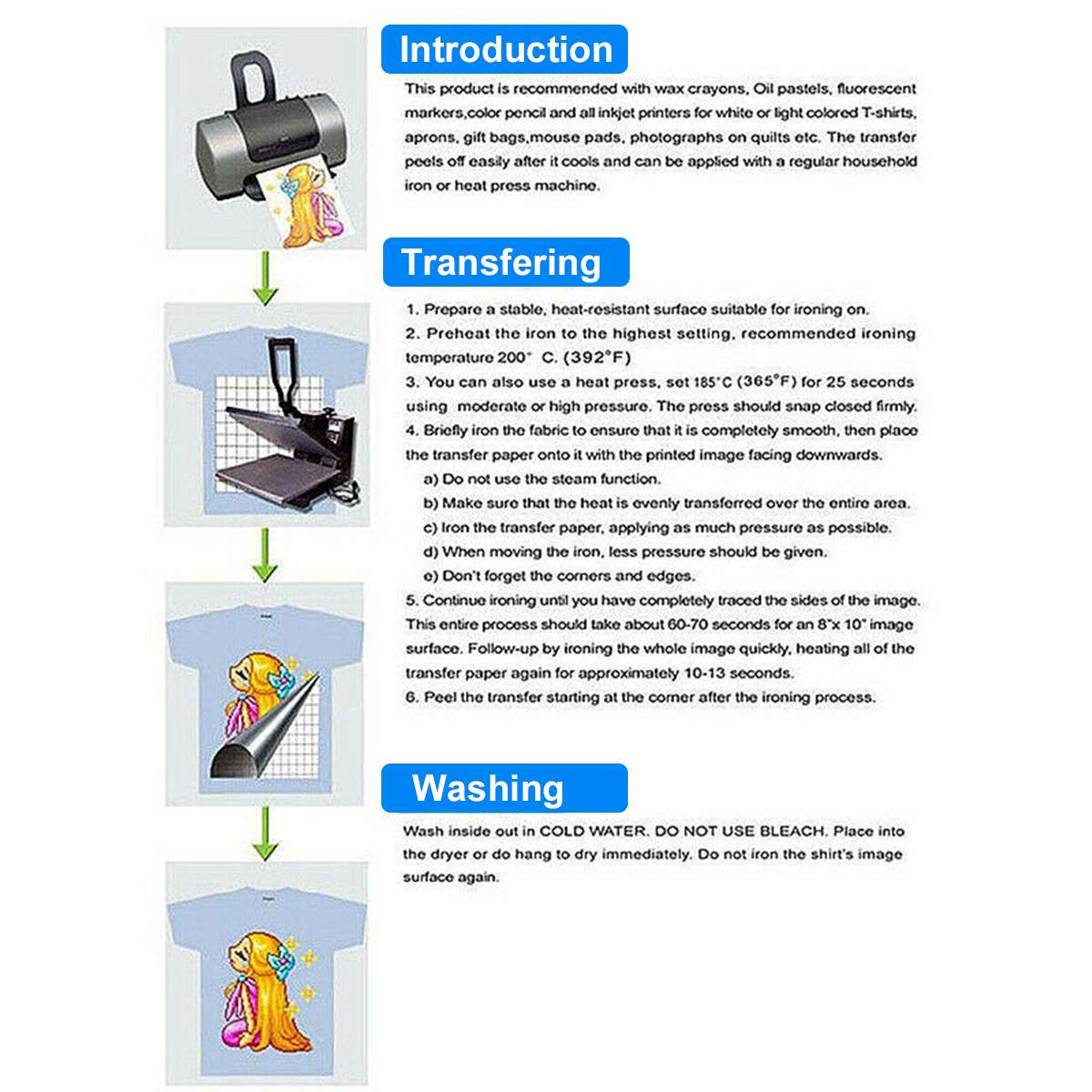 100pcs A4 Heat Transfer Paper for T-shirt Printing Ironing Stamping Machine Lamp/Dark Transfer Paper